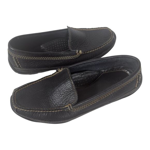L.L. Bean Mens Black Leather Vibram Sole Slip On Driving Moccasin Loafers Sz 8 - Picture 1 of 10